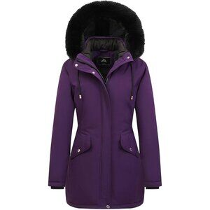Women's Purple Long Winter Down Coat Parka Warm Puffer Jacket